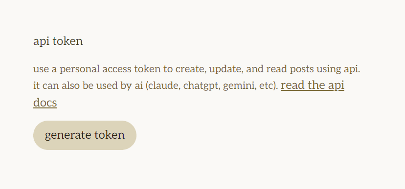 personal access token in blog settings